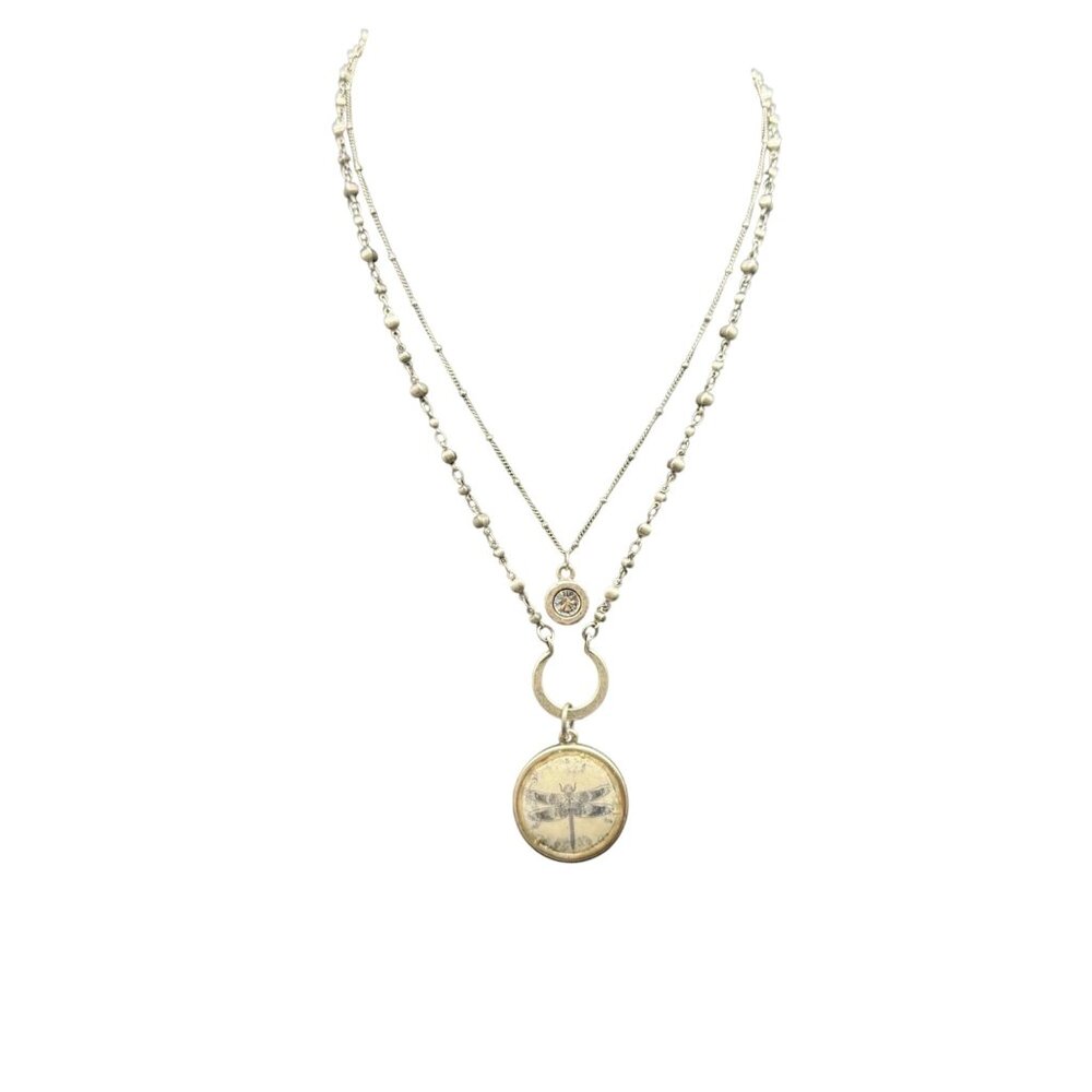 Vintage Necklace Dragonfly Coin Pendant Layering Silver Tone 16.5 inches